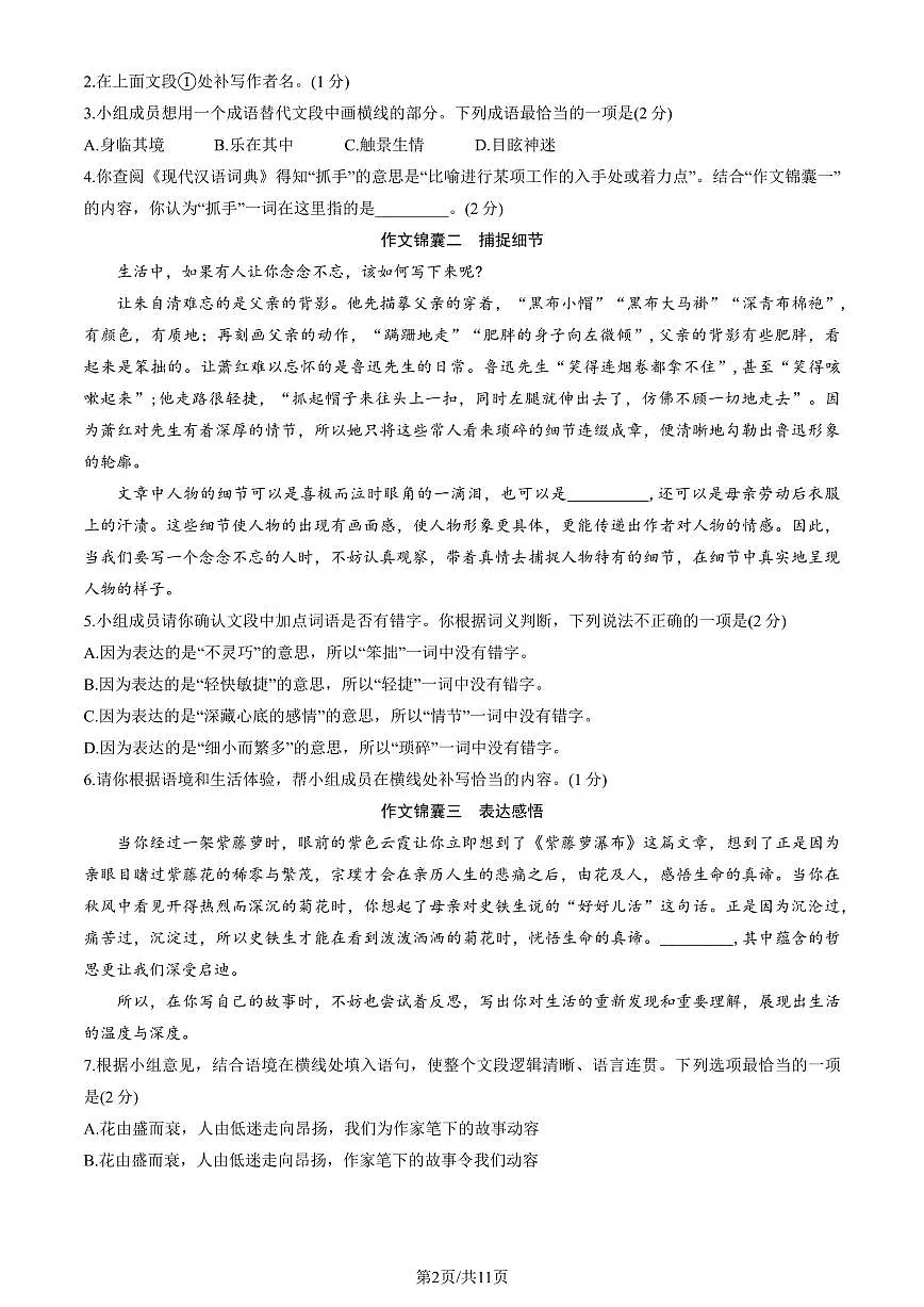 2025北京朝阳初三二模[中考模拟]语文（教师版）试卷第2页