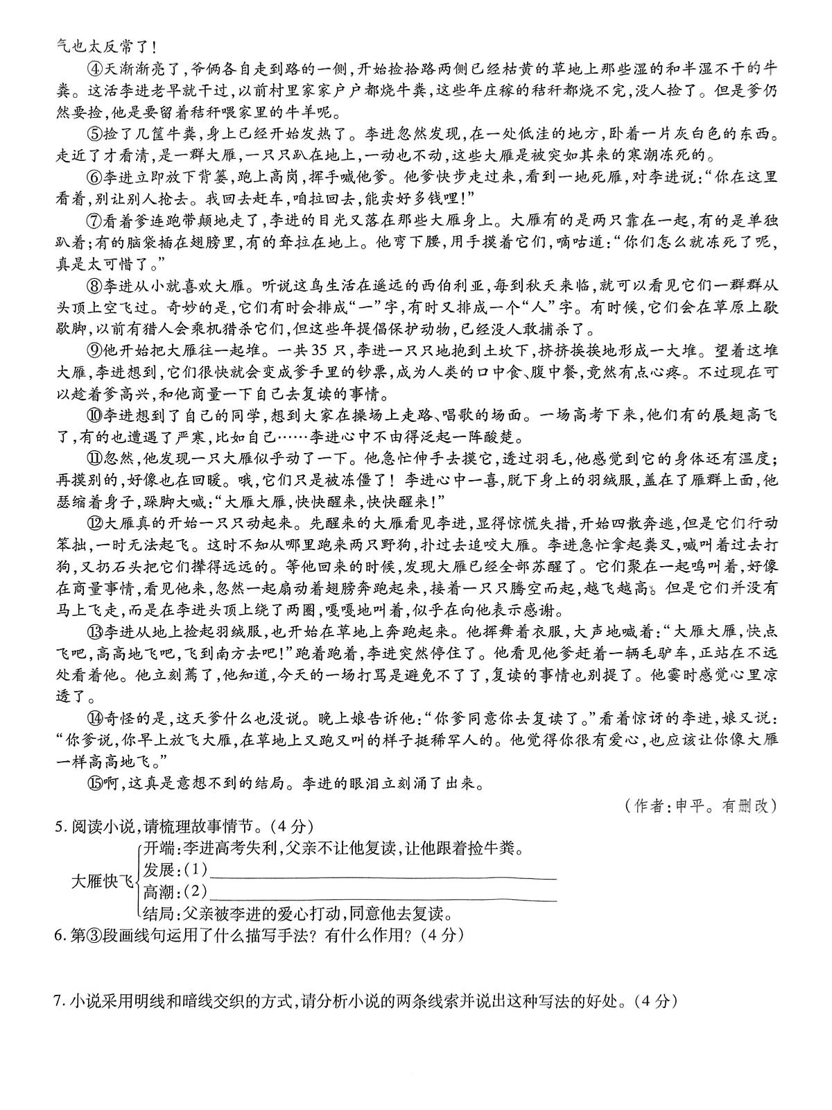 2025河南省鲁山县第七教研区中考二模语文试卷第3页