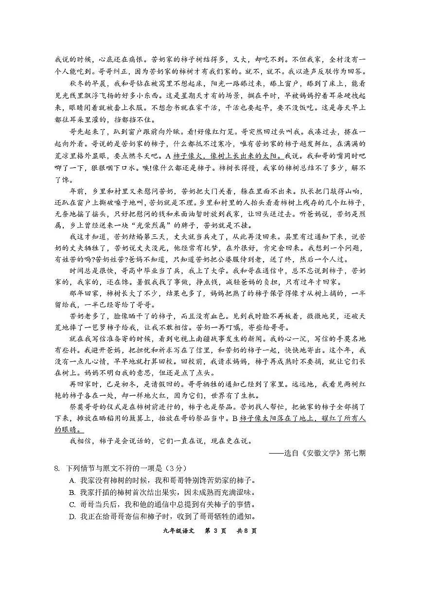 2025年贵州省贵阳市乌当区二模语文试卷 2025年贵州省贵阳市乌当区二模语文试卷第3页