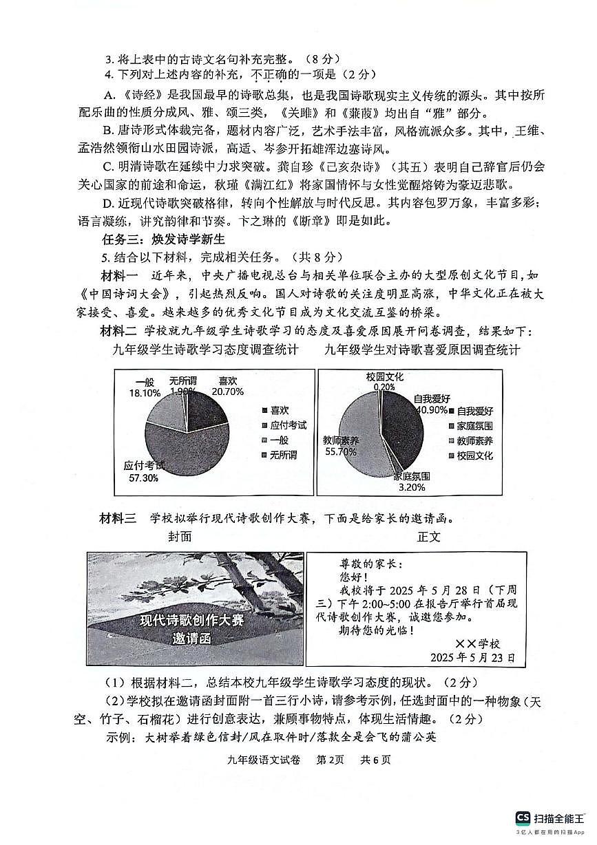 2025年中考模拟考试试题（二）——语文第2页
