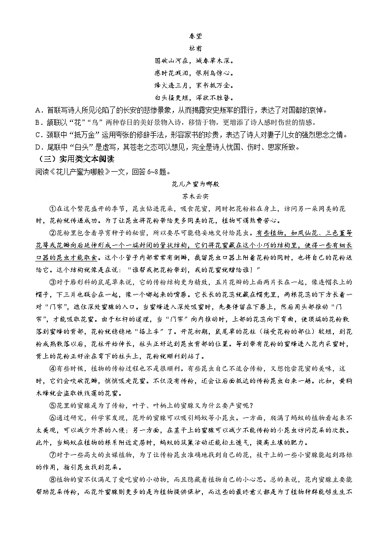 2025年天津市滨海新区中考二模语文试题 （中考模拟）第2页