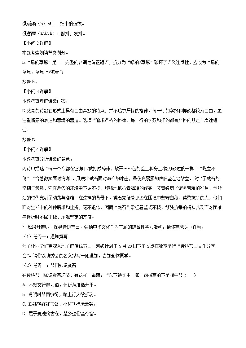 2025年安徽省六安市第九中学教育集团中考一模语文试题（解析版）第3页