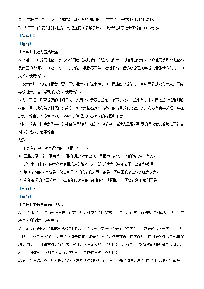 2025年四川省绵阳市北川羌族自治县中考二模语文试题（解析版）第2页