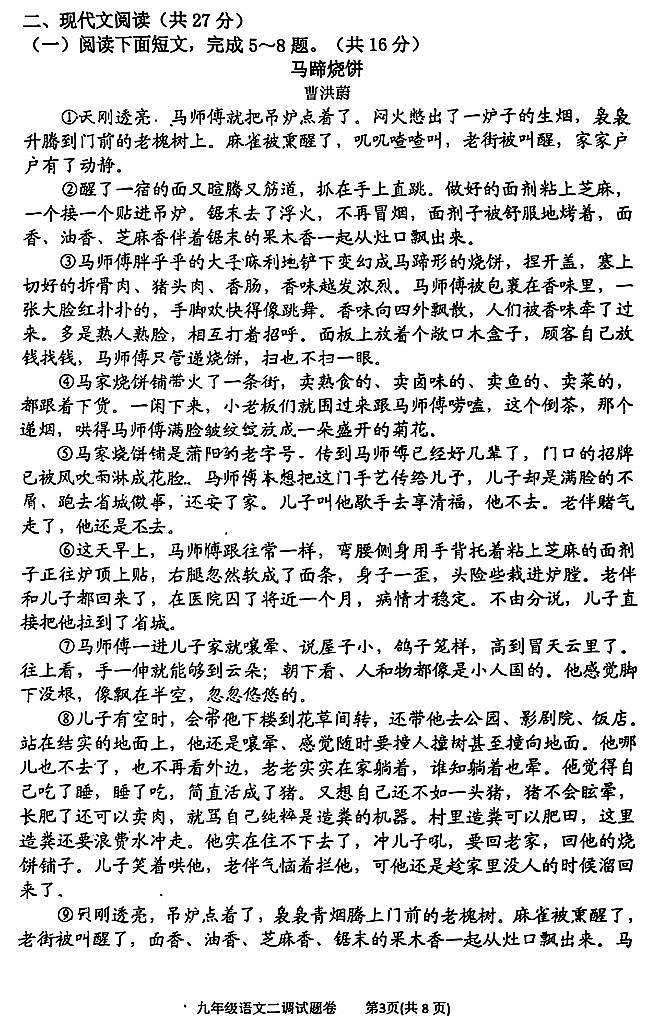 2025年河南省南阳市中考二模语文试卷含答案第3页