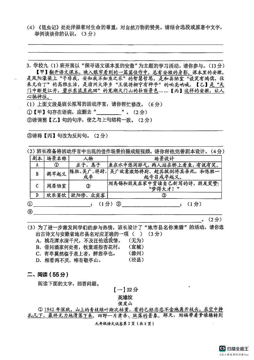 2025年安徽省芜湖市第二十九中学中考三模语文试题（中考模拟）第2页