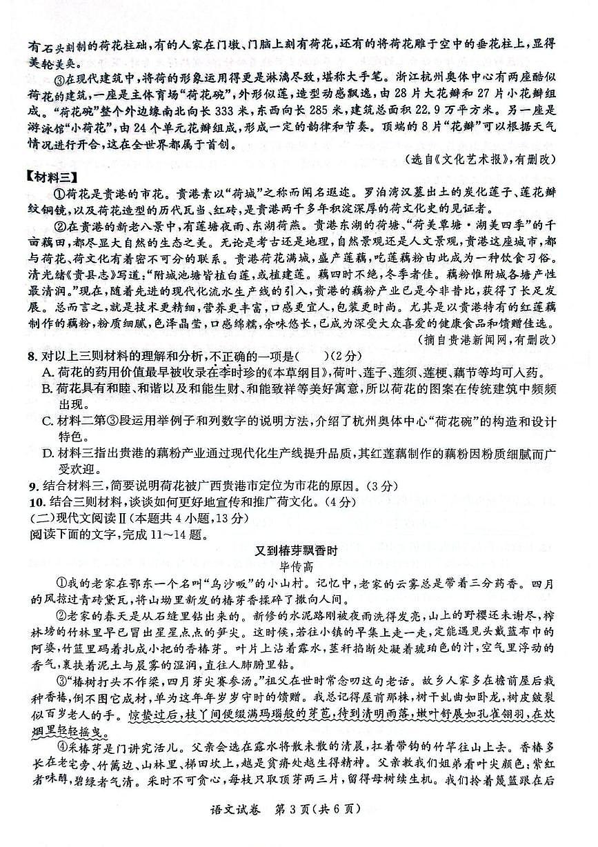 2025年广西壮族自治区南宁市西乡塘区中考三模语文试题（中考模拟）第3页
