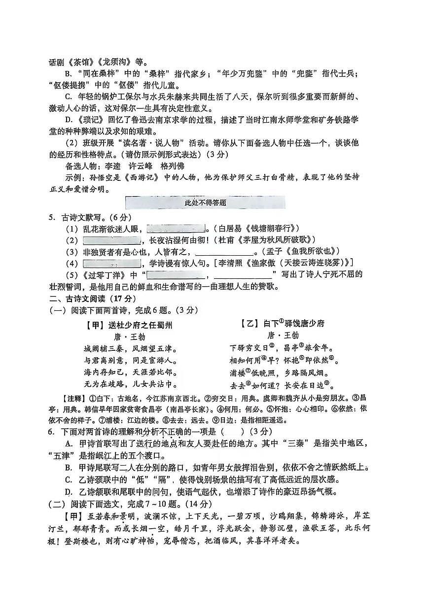 2025年辽宁省抚顺市新宾县木奇镇中学中考5月模拟语文试题（图片版含答案）第2页