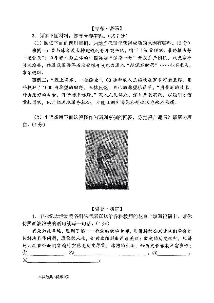 2025年河南省新乡市河南师范大学附属中学等校联考中考三模语文试题(1)（中考模拟）第2页