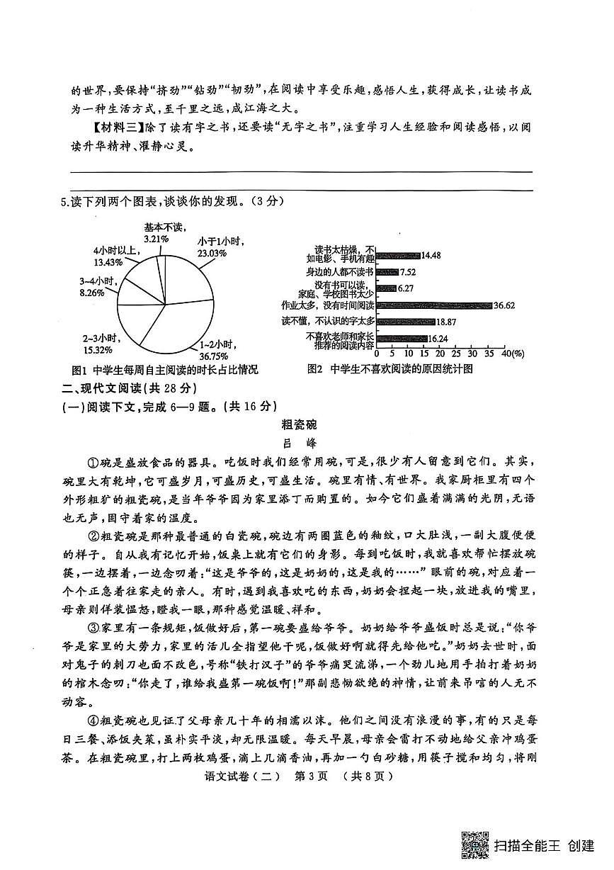 2025年河南省驻马店市正阳县中考二模考试语文试题（中考模拟）第3页