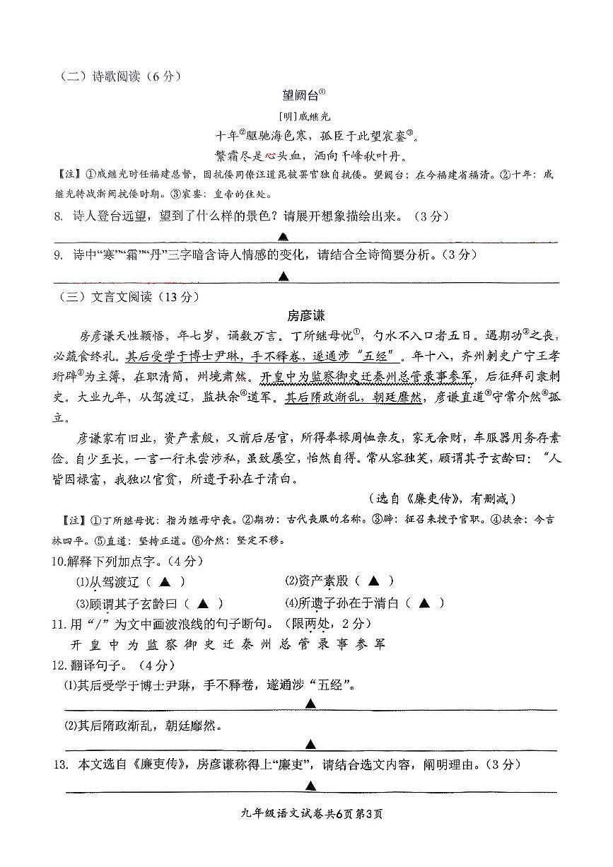 2025年江苏省扬州市树人教育集团中考二模语文试题（中考模拟）第3页