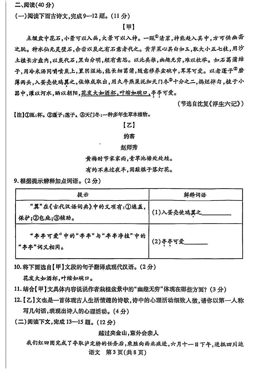 2025年内蒙古包头市青山区中考二模语文试题（中考模拟）第3页