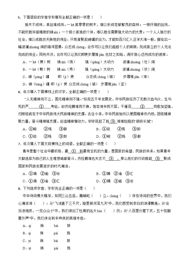 专题01：字音字形-备战2024年中考语文一轮复习题型狂刷（湖北专用）原卷版第2页