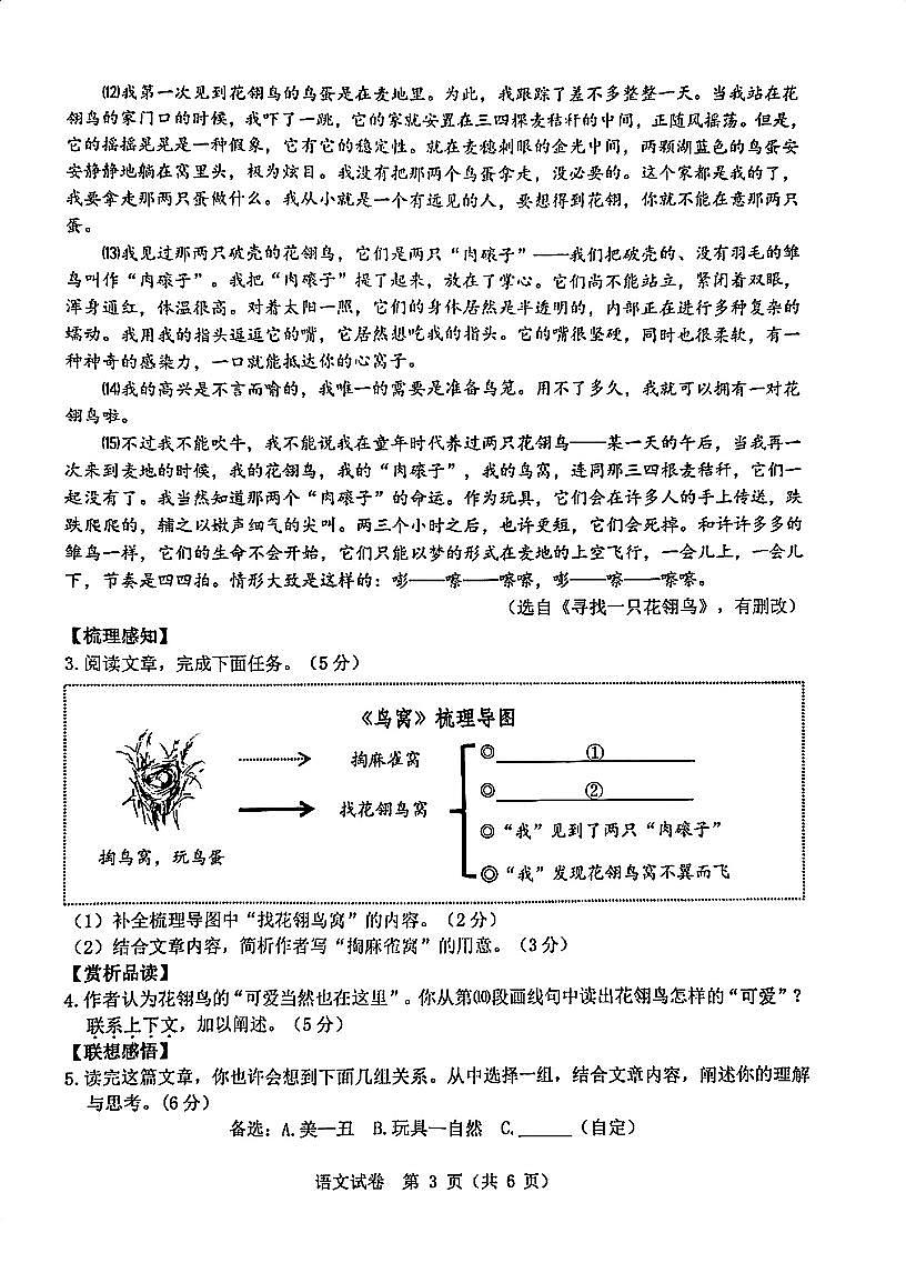 2025年浙江省温州中考一模语文试卷含答案第3页