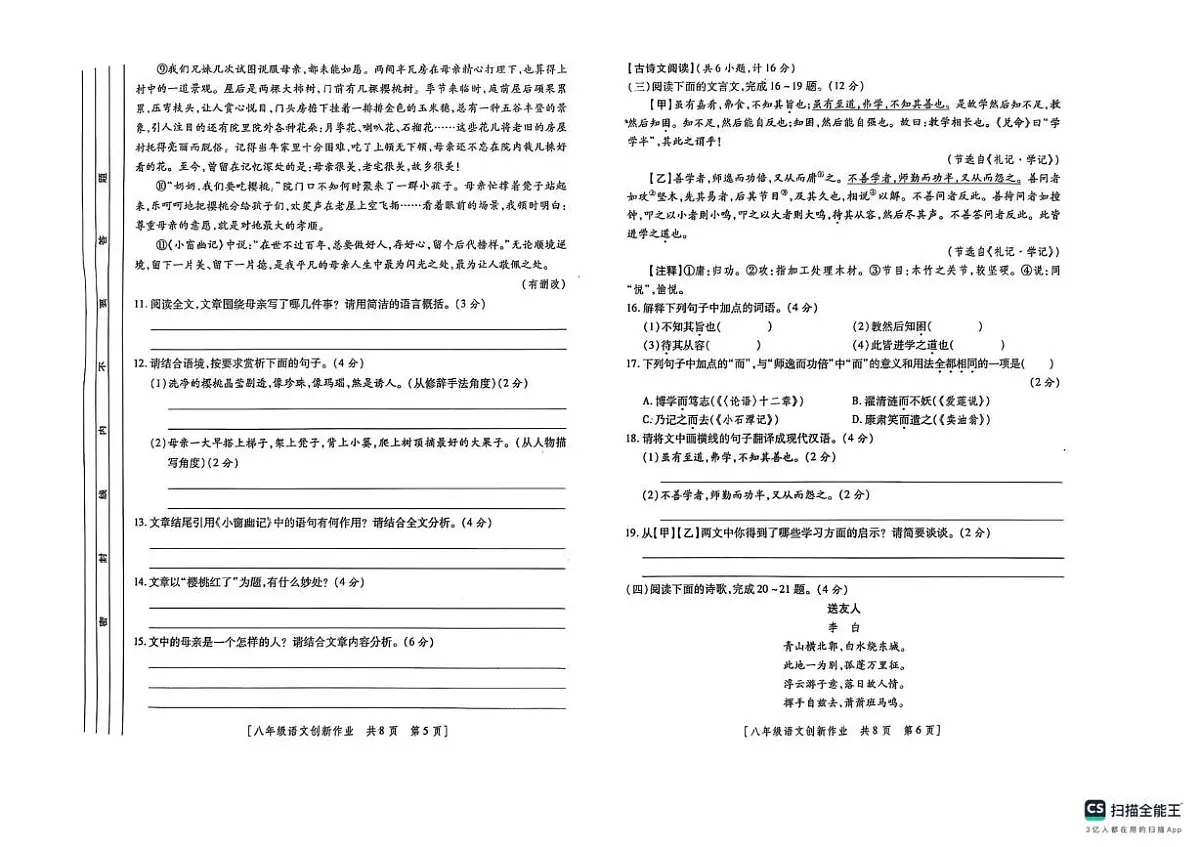 陕西省咸阳市秦都区咸阳彩虹学校2024-2025学年八年级下学期5月期中语文试题第3页