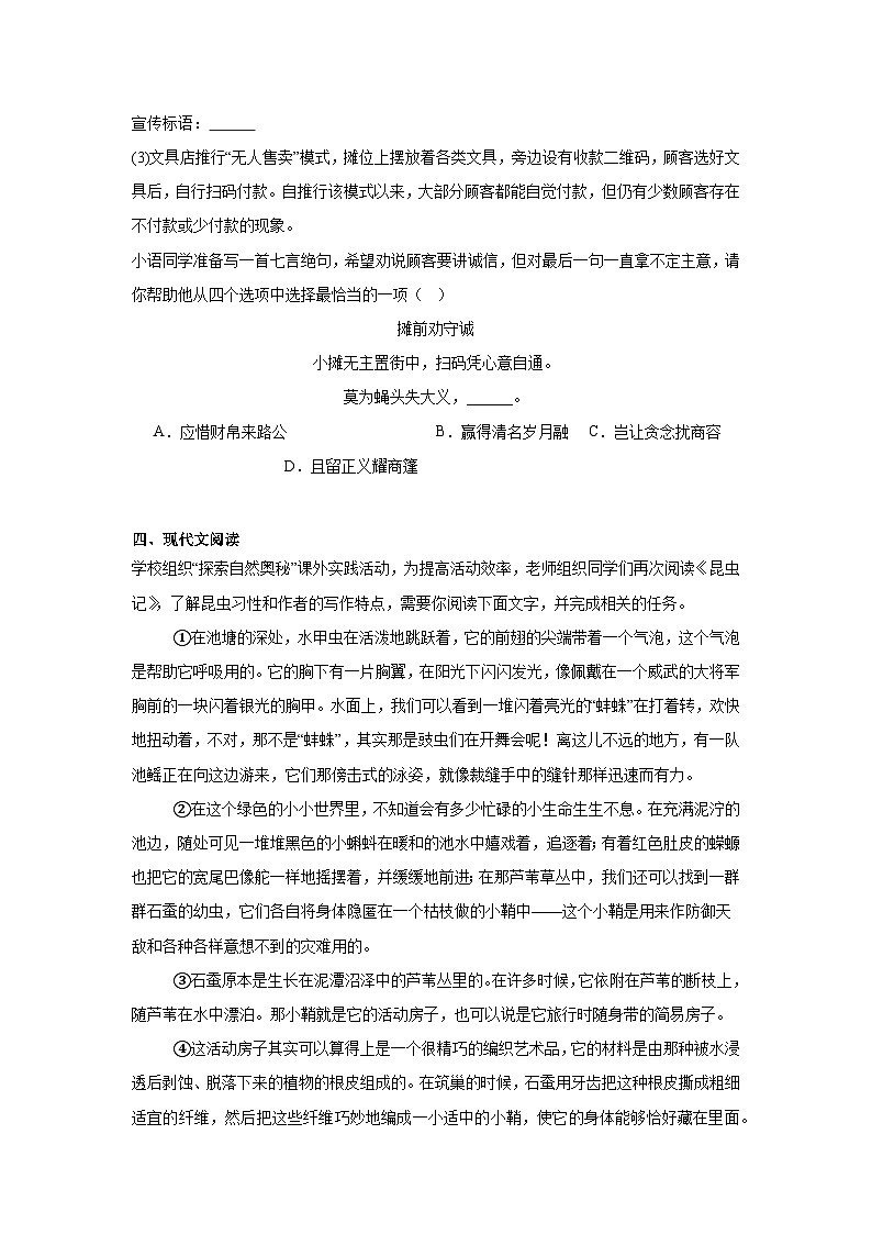 安徽省合肥市瑶海区2025年中考二模 语文试题（含解析）第3页