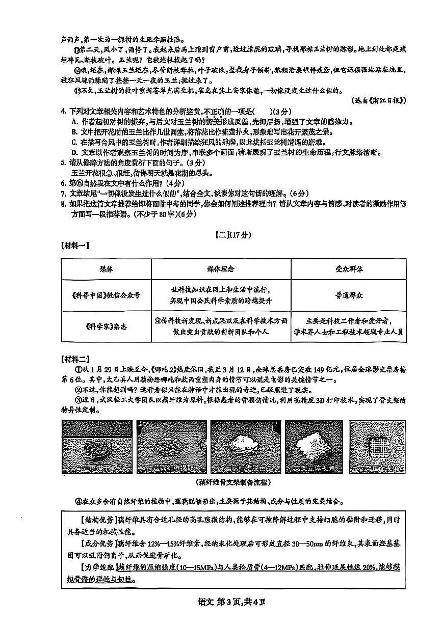 安徽省合肥市高新区2025年九下中考二模 语文试卷第3页