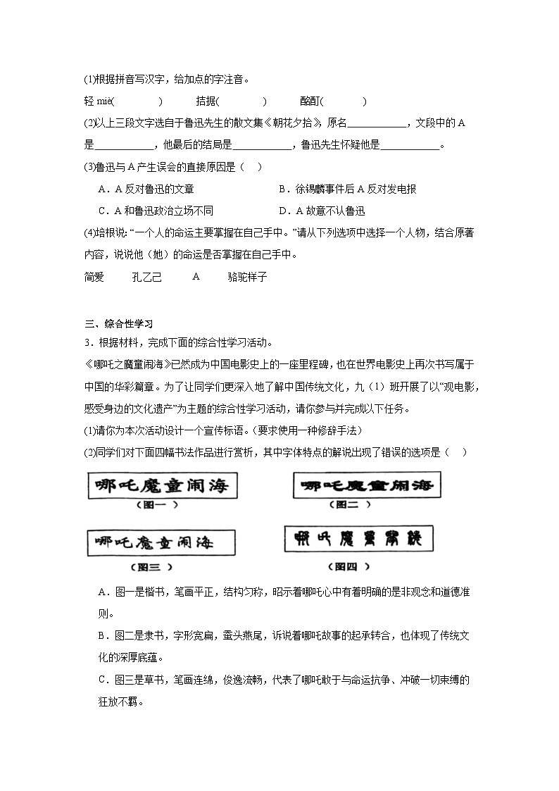 安徽省芜湖市城东联考2025年中考二模 语文试题（含解析）第2页