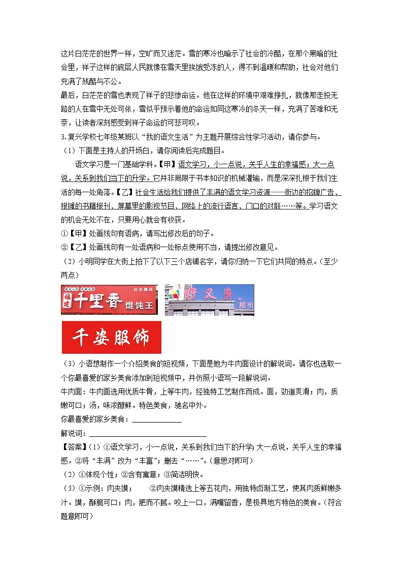 安徽省芜湖市无为市2024-2025学年七年级下学期期中考试语文试卷（解析版）第3页