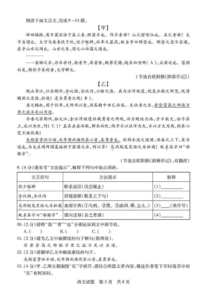 湖北省初中名校联盟2025届九年级下学期5月中考适应性考试语文试卷（图片版）第3页