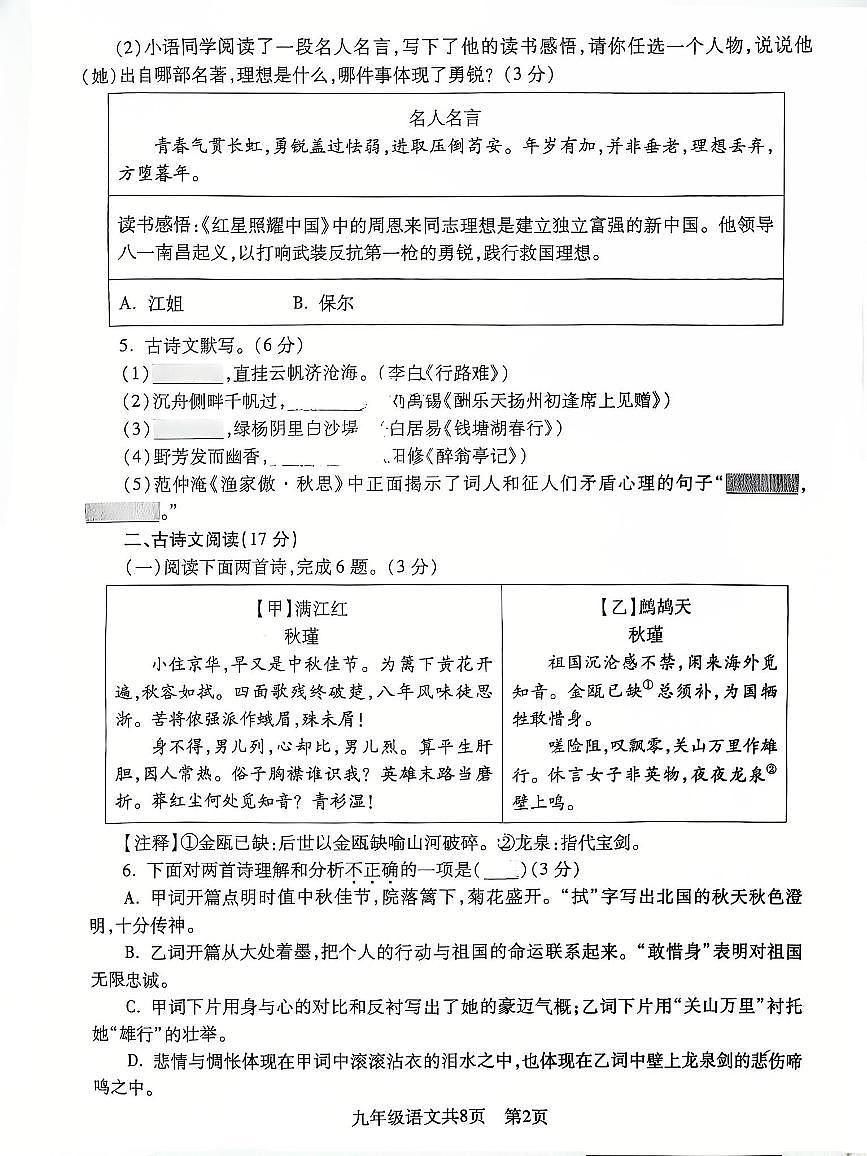 辽宁省沈阳市浑南区2025年中考二模语文试卷（含答案）第2页