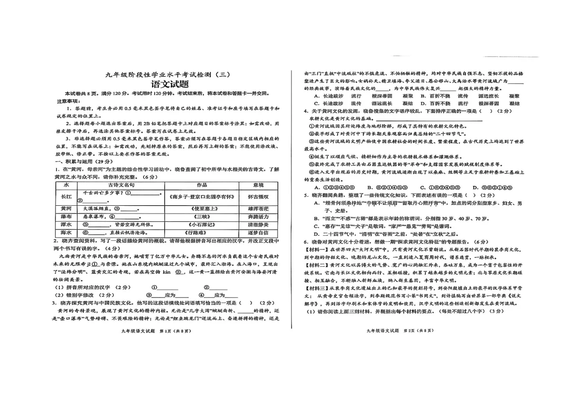 2025年山东省菏泽市菏泽经济技术开发区中考三模语文试题第1页