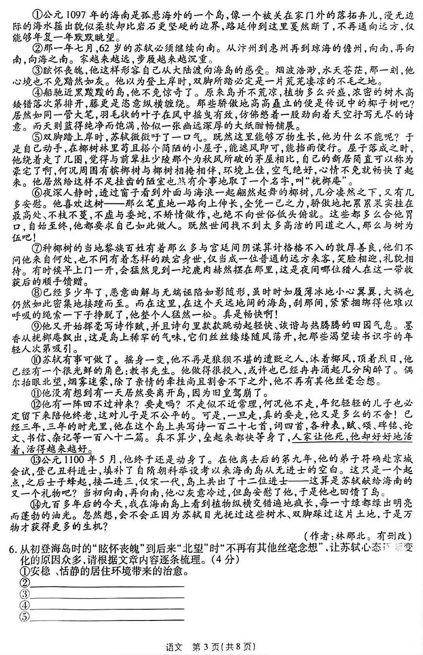 2025年平顶山市宝丰县中考一模语文试卷及答案第3页