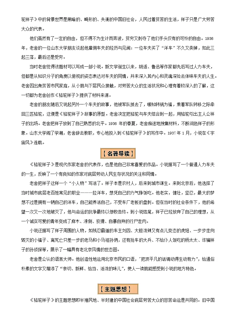 2025年中考语文专项复习讲义专题11 《骆驼祥子》《海底两万里》(8份思维导图+2部名著梳理+5点阅读技巧+5点复习方法)(原卷版)第3页