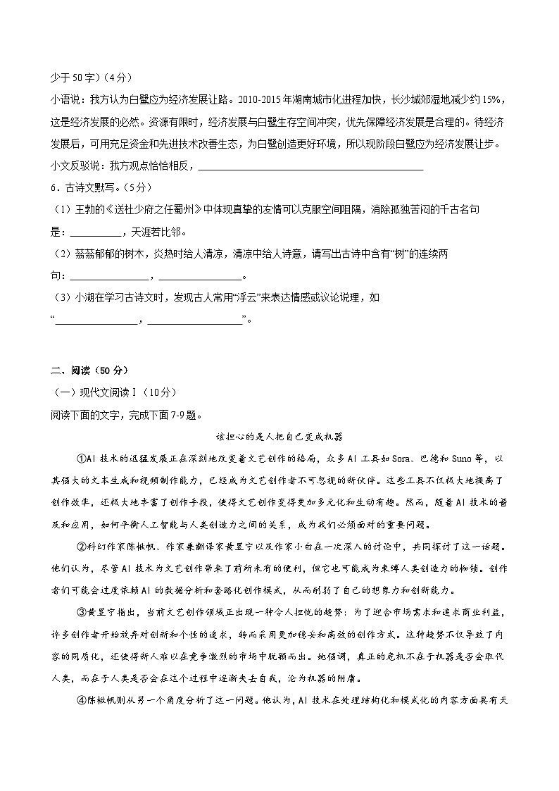 2025年中考数学第三次模拟考试卷：语文（湖南卷）（考试版）第3页