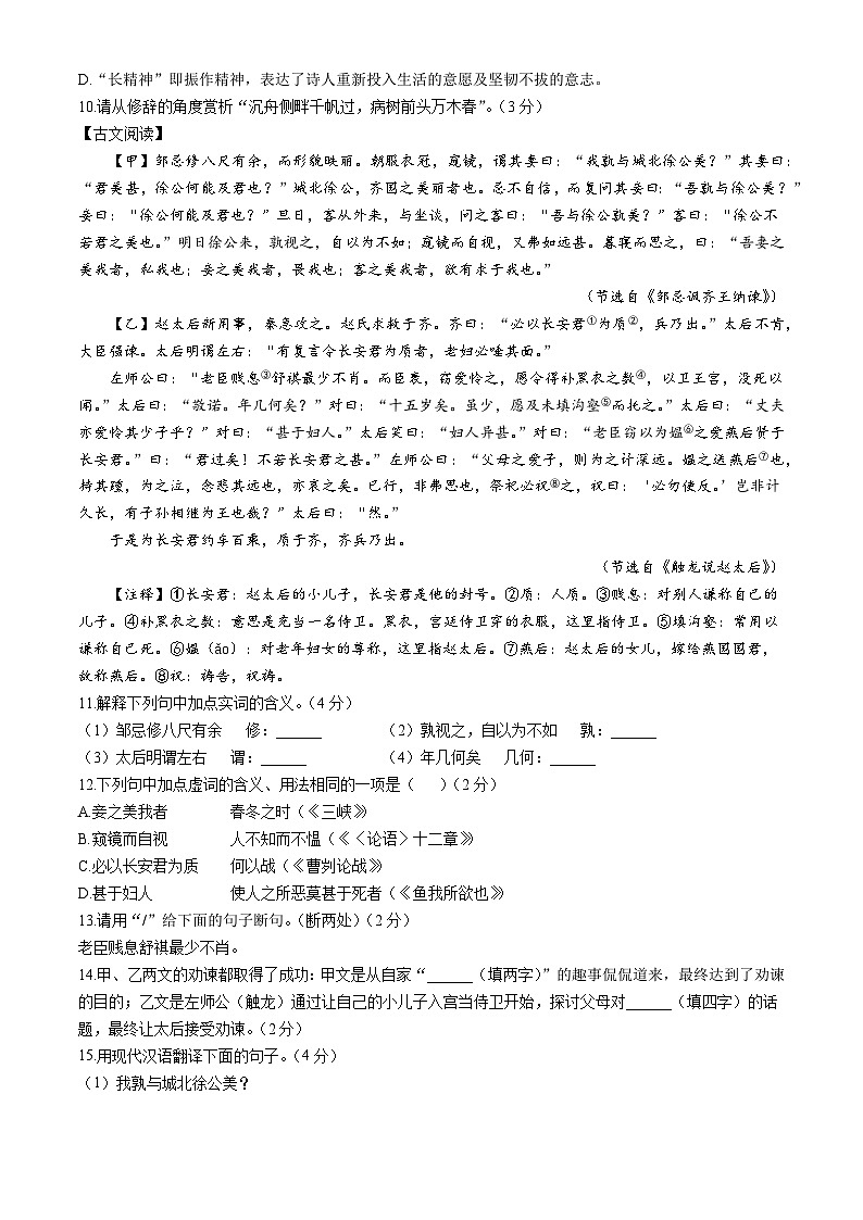 2025年黑龙江省大庆市中考三模语文试题第3页