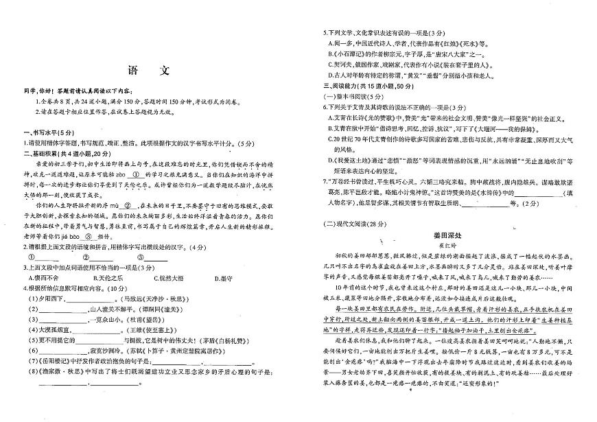 2025年贵州省铜仁市沿河土家族自治县中考三模语文试题（中考模拟）第1页