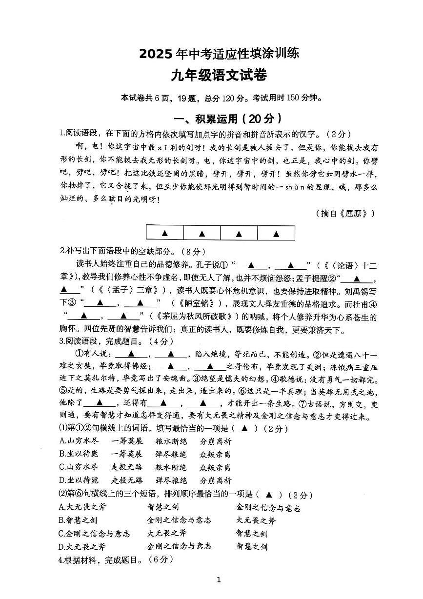 2025年江苏省镇江市丹徒区中考二模语文试题（中考模拟）第1页