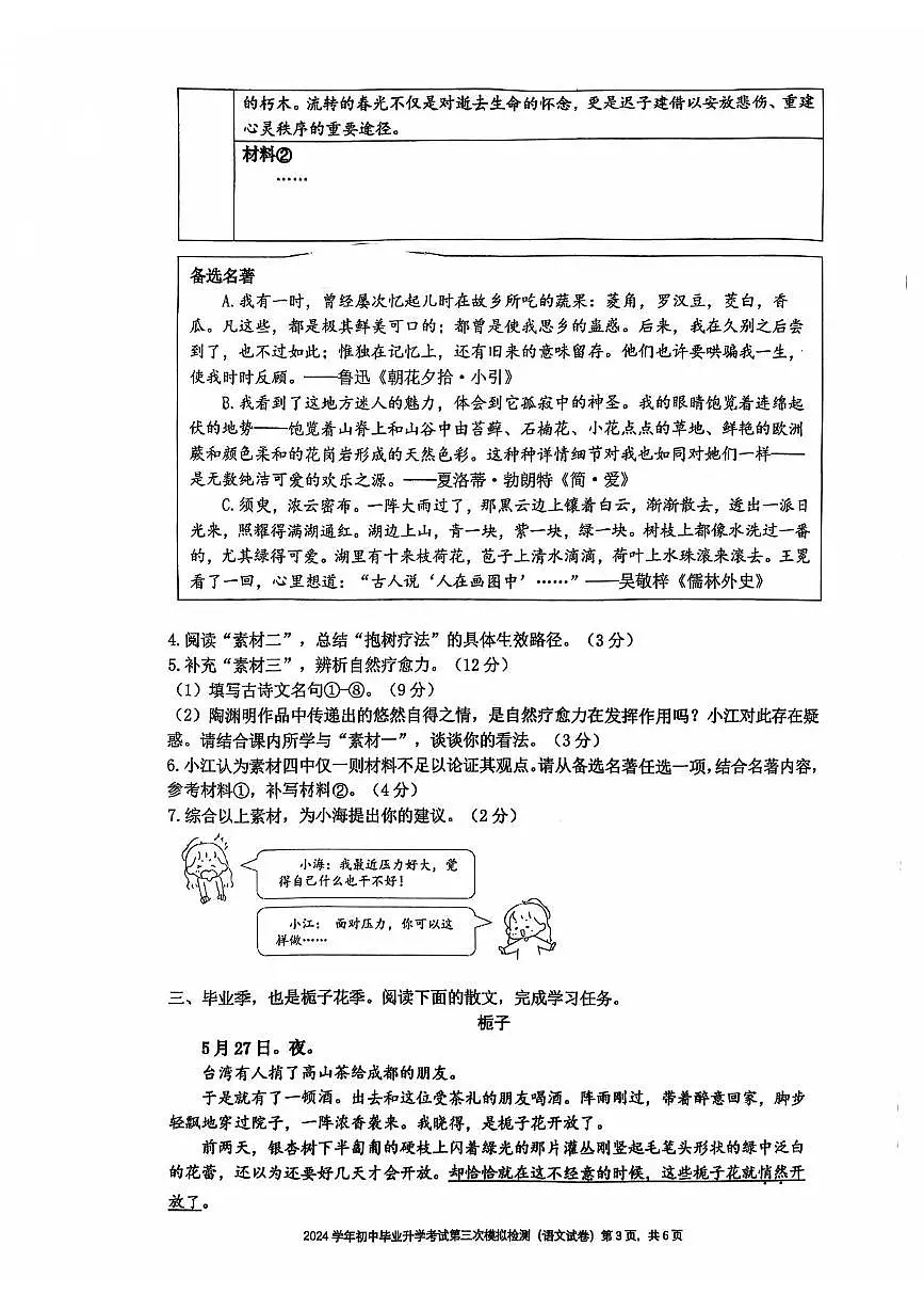 2025年浙江省温州市第二中学中考三模语文试卷（中考模拟）第3页