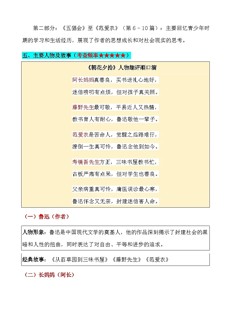 专题5 《朝花夕拾》人物与情节-2025年中考语文名著导读考前速背清单讲练第2页