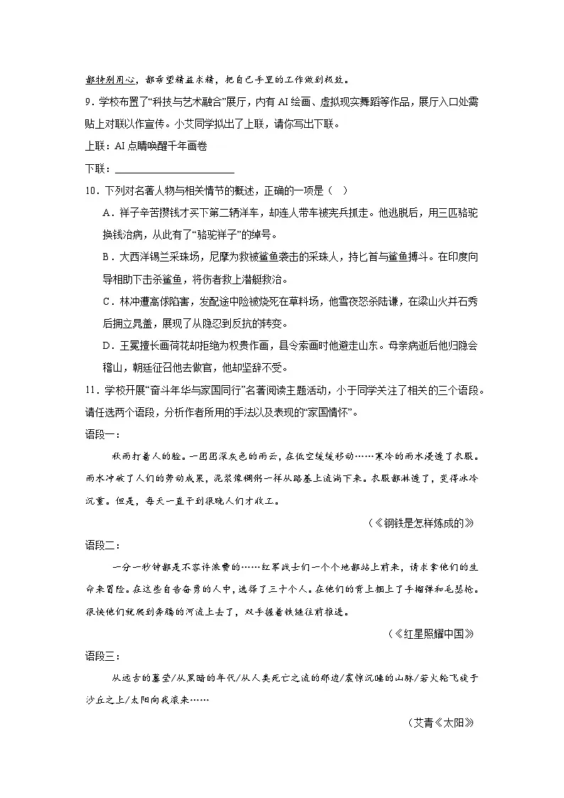 2025年新疆乌鲁木齐中考三模语文试题（无答案）第3页