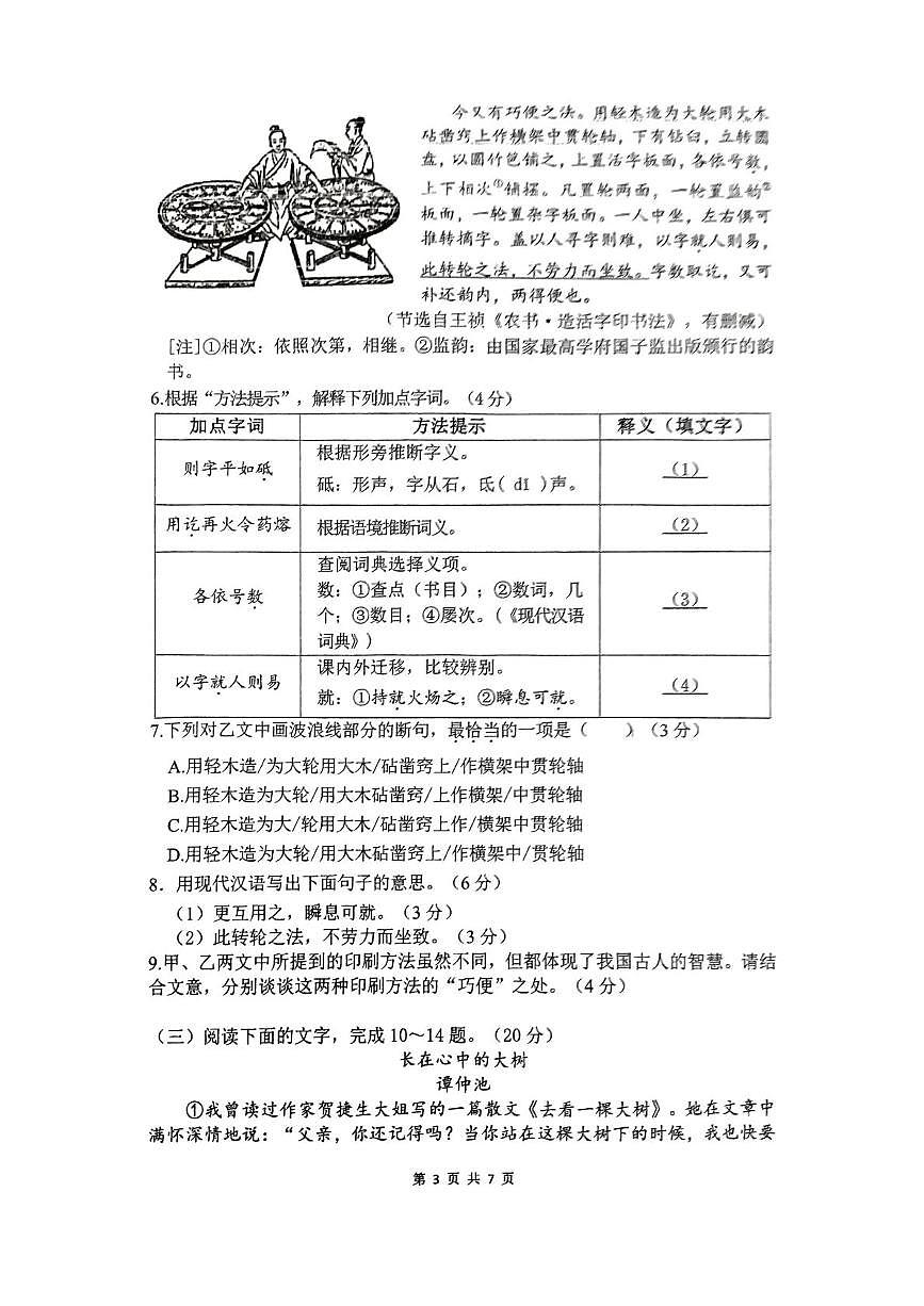 福建省厦门市双十中学海沧附属学校2024-2025学年七年级下学期5月月考语文试题第3页