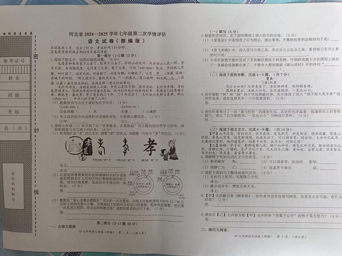 河北省衡水市安平县第二中学2024-2025学年八年级下学期第二次月考语文试题第1页