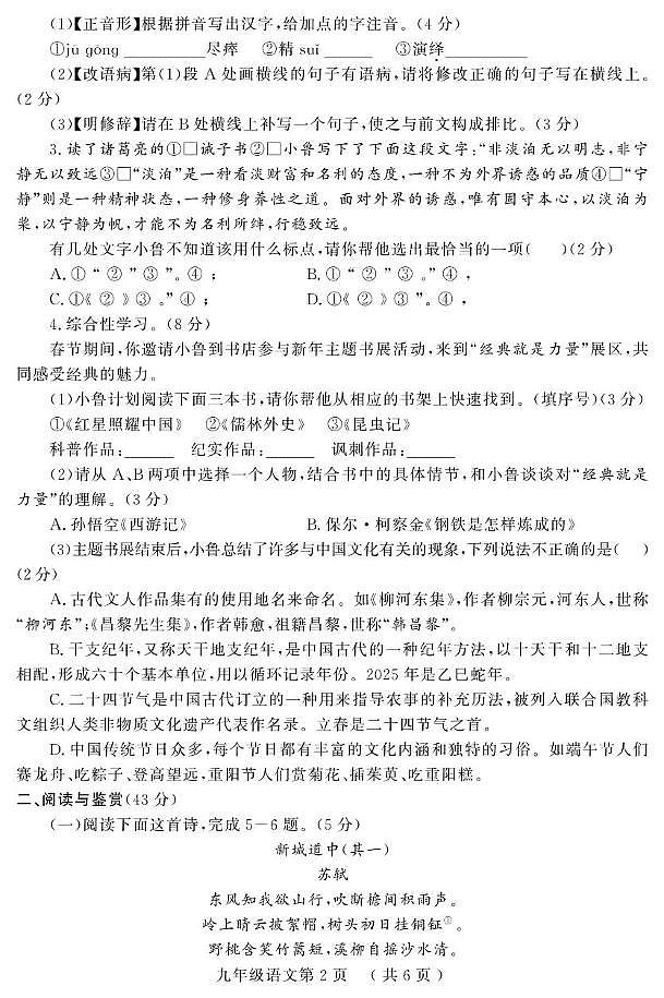 2025年山东省菏泽市曹县中考二模语文试题第2页