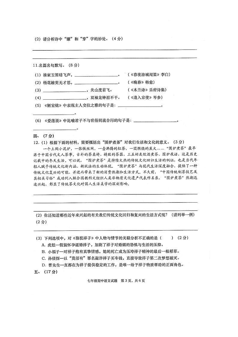 四川省绵阳市三台县2024-2025学年七年级下学期4月期中考试语文试卷第3页