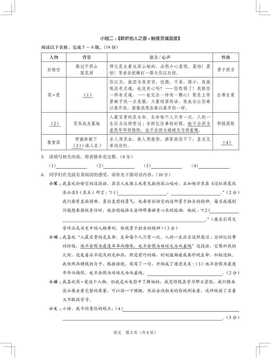 2025年6月深圳市多校初三第三次适应性联合测试语文试卷第2页