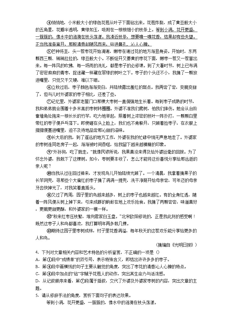 安徽省淮北市五校联考2025年中考三模语文试题（含答案）第3页