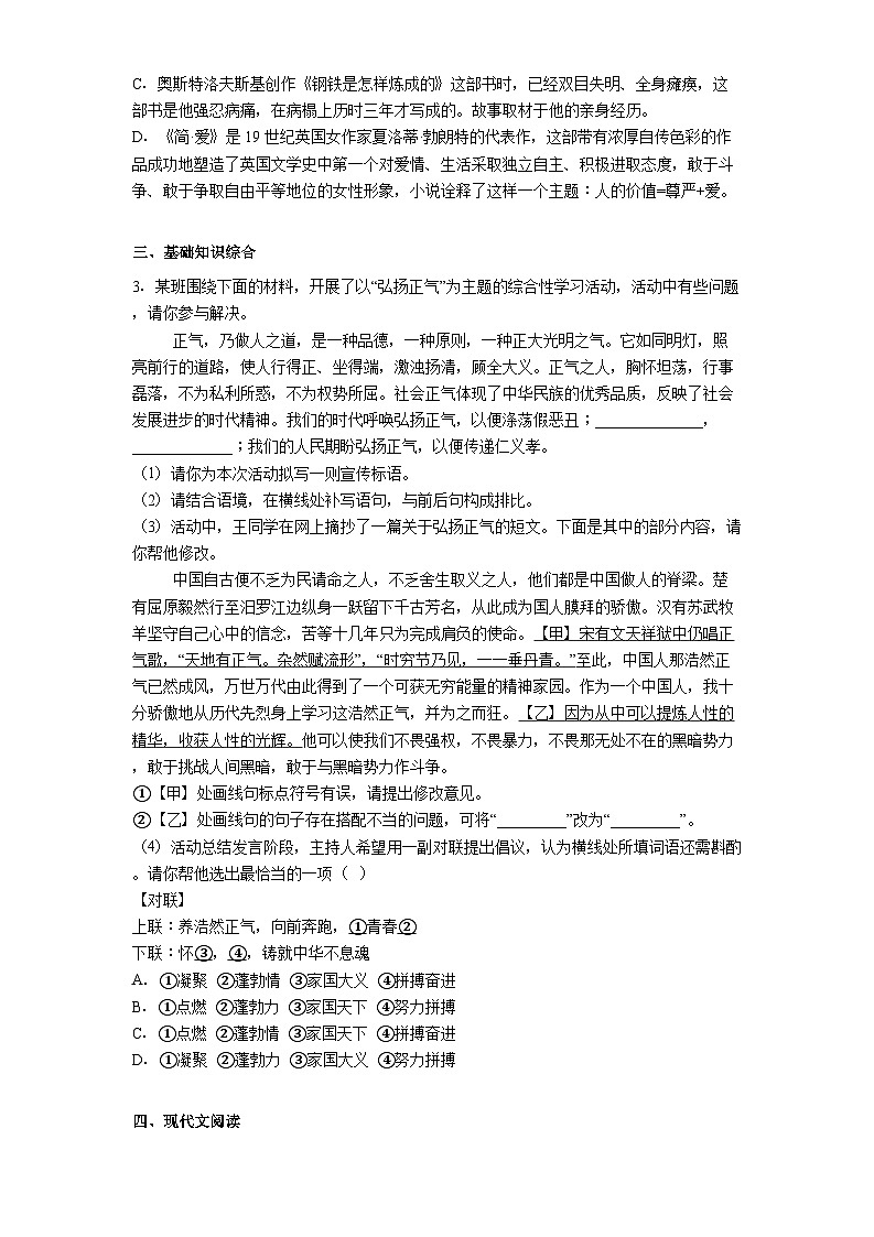 安徽省芜湖市2025年中考三模语文试题（含答案）第2页