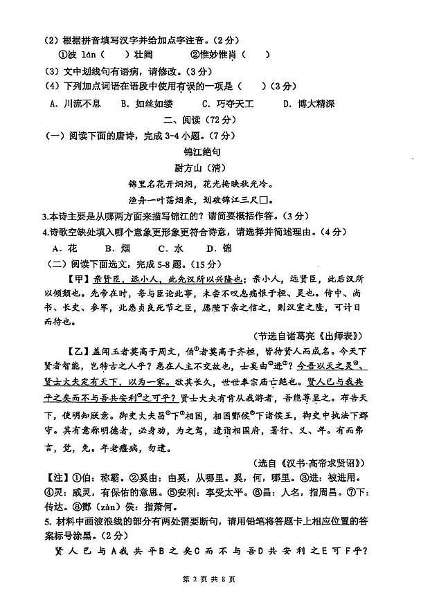 2025年福建省厦门市双十中学中考二模语文试题（中考模拟）第2页