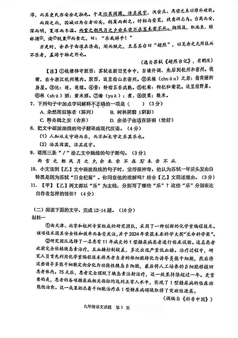 2025年广东省江门市第二中学中考二模语文试题（中考模拟）第3页
