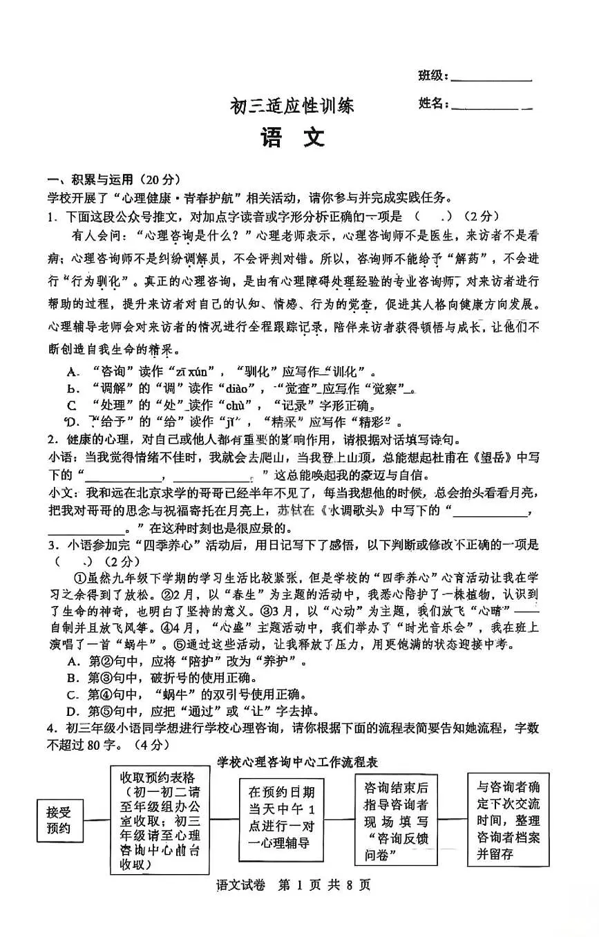 2025年湖南省长沙市长郡教育集团中考三模语文试卷（中考模拟）第1页