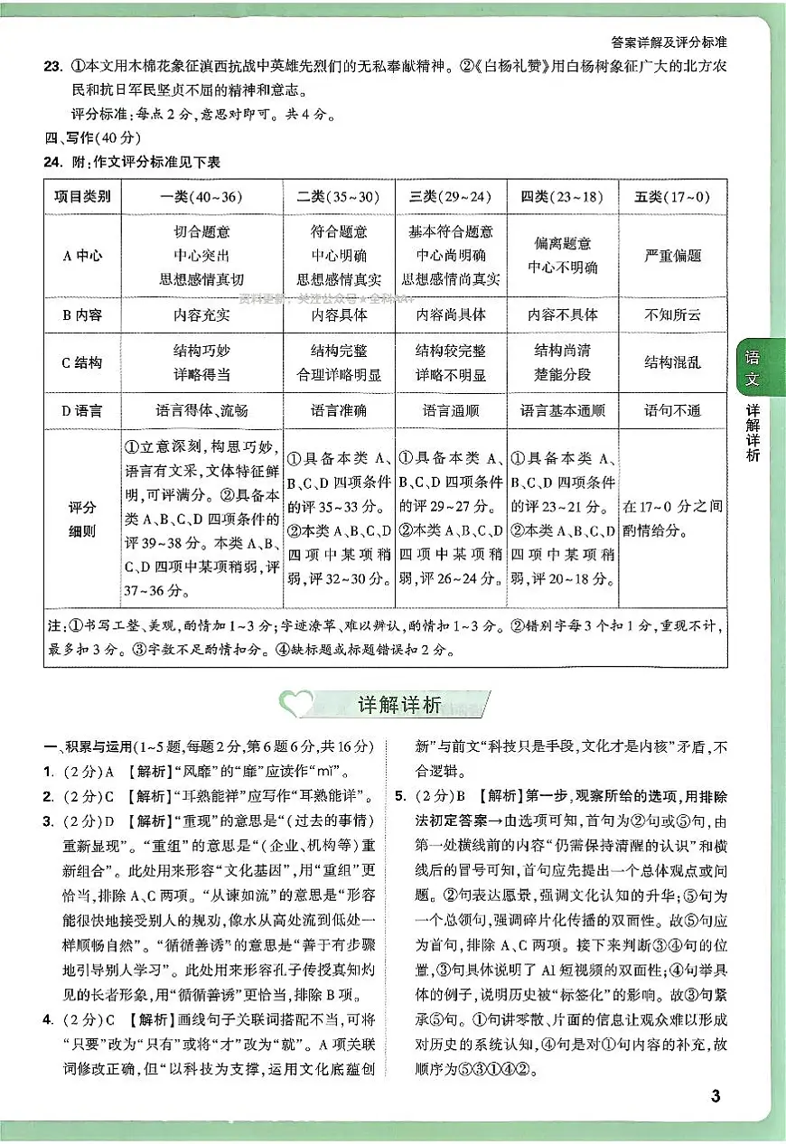 2025《万唯中考•云南定心卷》七科答案第3页
