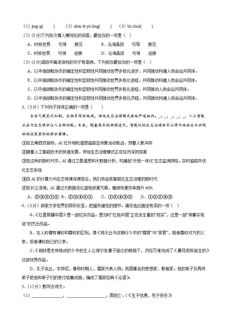 2025年甘肃省武威市凉州区松树、永昌九年制学校中考三模语文试题（含答案）第2页
