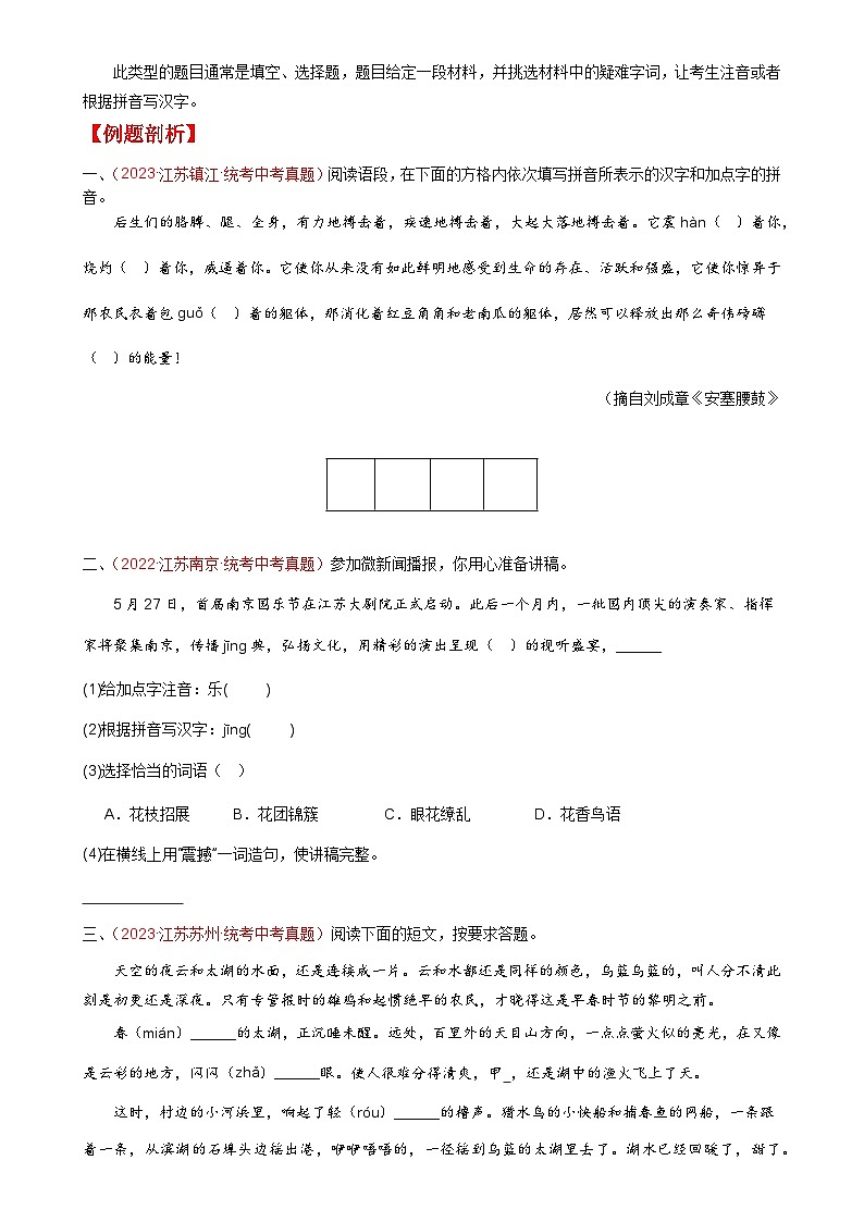 01 字音字形-备战2024年中考语文一轮复习讲与练（江苏通用）（原卷版）第3页