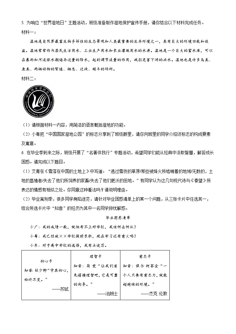 2025年广东省湛江市雷州八中集团中考三模语文试题第2页