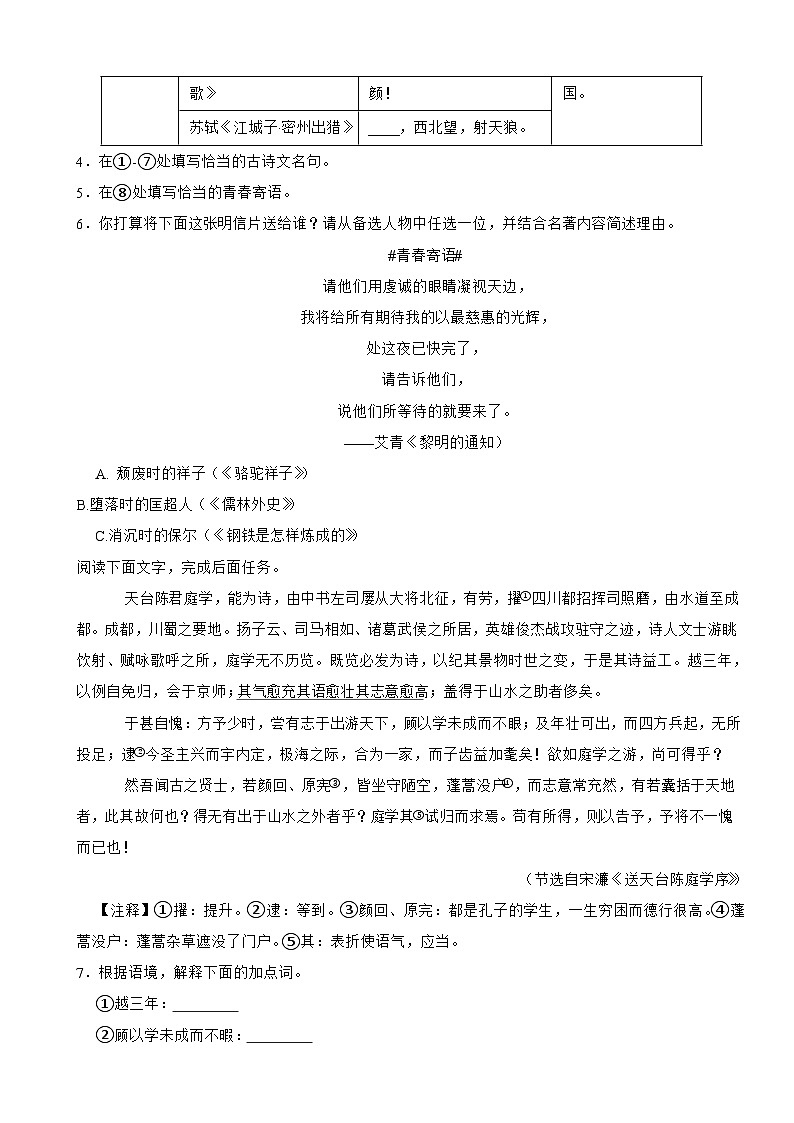 浙江省杭州市临平区2025年中考语文模拟考试试题卷及答案第2页
