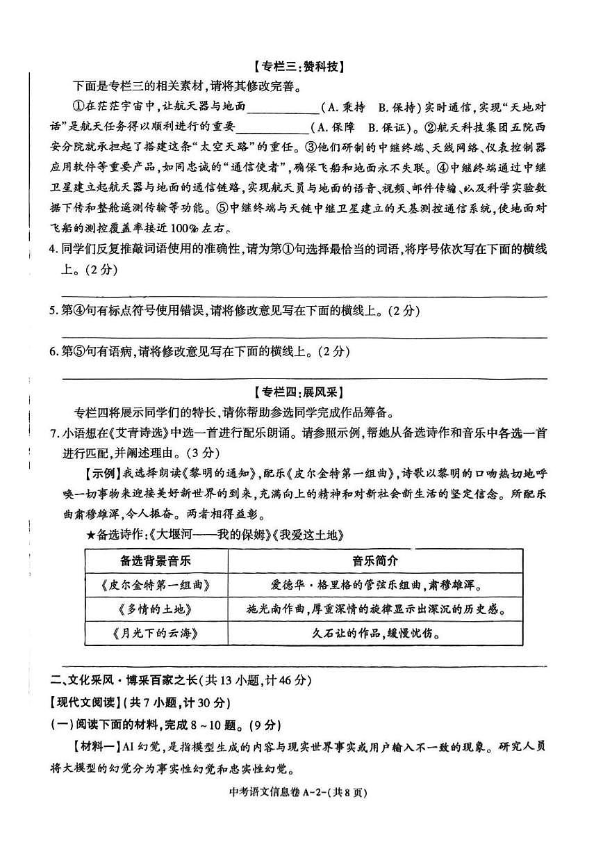 2025年陕西省榆林市榆阳区榆林高新中学中考模拟语文试题第2页